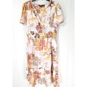 Mlle Gabrielle Dress Tropical Cotton Fit Flare Cotton Tiered Midi Size Large